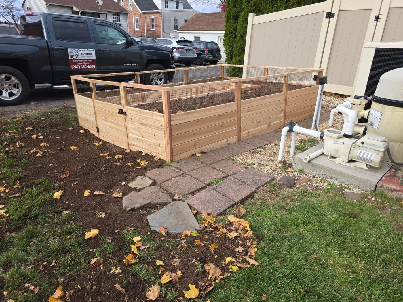 Custom cedar garden — after